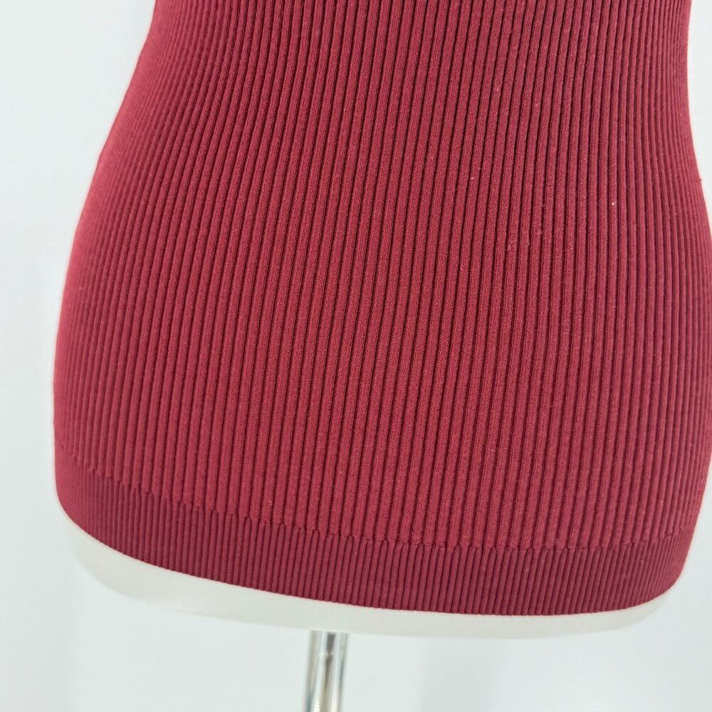 Theory Ribbed Crewneck Knit Top L Burgundy Polyamide Blend - Picture 6 of 8